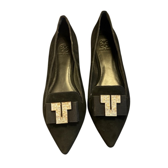 NWOT Tory Burch Black Suede Loafer Flats Bow Jewel T Size 9 MSRP $525 Dustbag - Picture 2 of 13